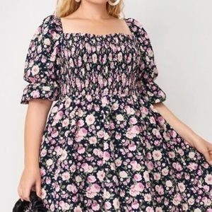 Allover Floral Shirred Milkmaid Dress
